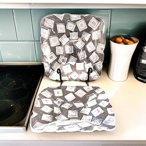 2 Mikasa Clear Glass Plates Side Frosted Square Design Geometric Salad Snack - Picture 16 of 16